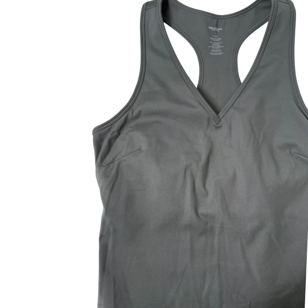 Girlfriend Collective Deep V-Neck Sleeveless Full Length Sports Bra Large Gray